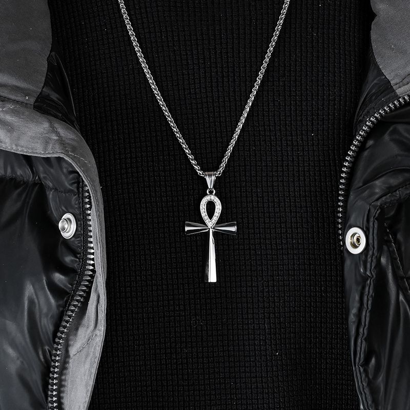Gioielli in acciaio inossidabile ankh croce collana uomo titanio acciaio ciondolo accessori gioielli_voghion.com