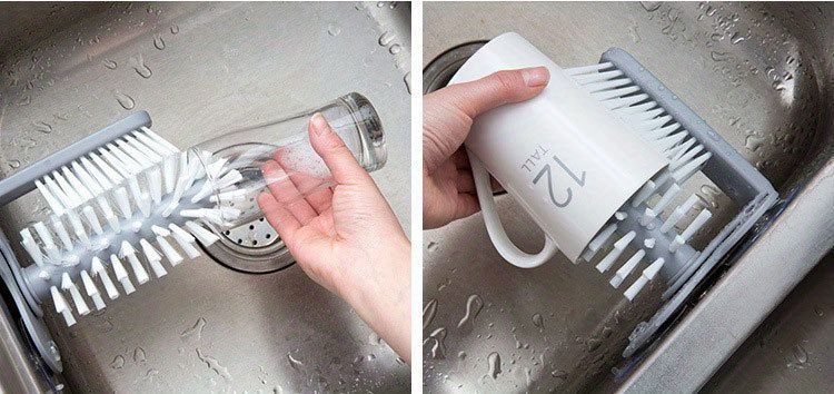 1pc Sink-Mounted Cup Scrubber - Multifunctional Glass & Container Cleaner - Dual-Action Brush For Kitchen & Toilet - Essential Home Gadget_voghion.com