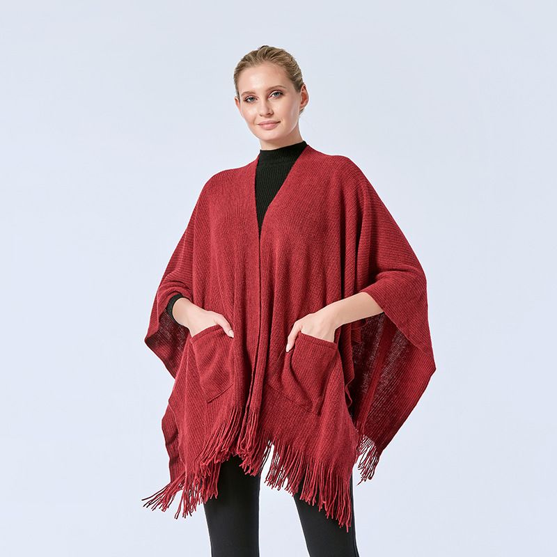 Otoño e invierno Nueva capa de bolsillo Cálido chal con aire acondicionado envuelto con imitación de cachemira bufanda con abertura chal para doble_voghion.com