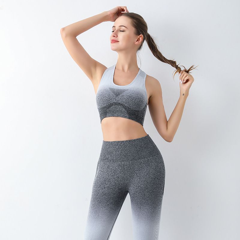 LazyZoom Yoga Zomer Dunne Hoge Taille Heupliftende Peach Butt Broek Gradient Tight Hardloop Training Fitness Sportset voor Vrouwen_voghion.com
