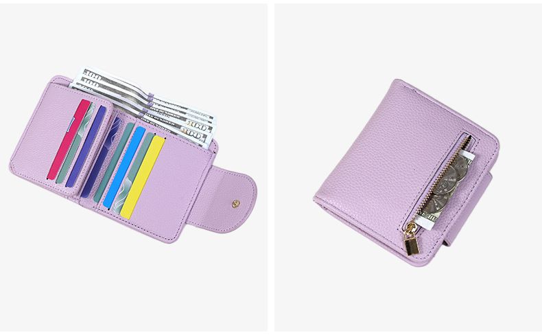 Kleine Brieftasche, kurze Dopamin-Farbe, passende Damen-Geldbörse, einfarbig, einfache multifunktionale Geldbörse, Kartentasche_voghion.com