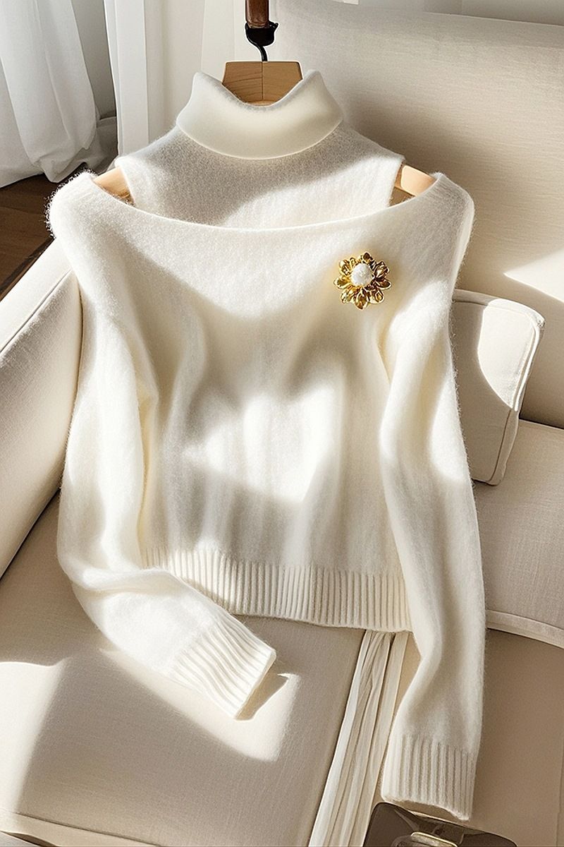 Women's Clothing High End And Beautiful White Turtleneck Sweater For Women Winter Soft And Lazy Style Inner Wear Base Knitted Top_voghion.com