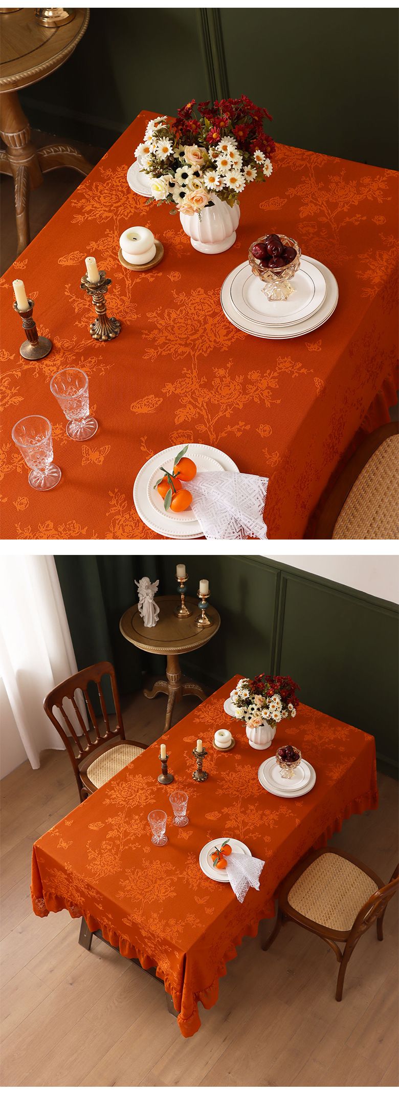 Hochwertige Tischdecke aus Polyester mit Spitzenbesatz – Verdickter Rüschensaum, öl-/rutschfest, mehrere Größen (140 x 100 bis 260 cm) für Bauernessen und Veranstaltungen_voghion.com