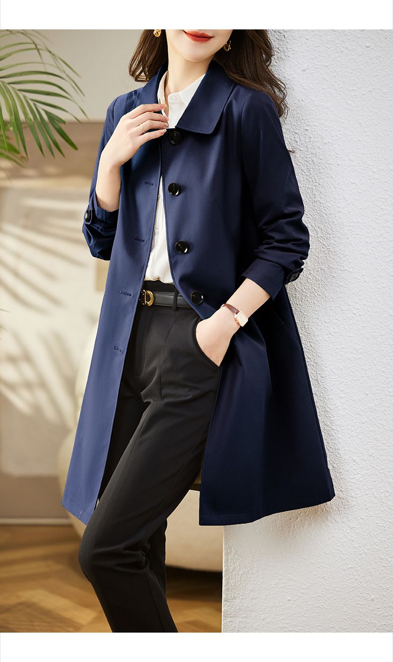 Elegante trench lungo da donna: vestibilità slim, stile ampio, capospalla versatile (M/L/XL/2XL/3XL, verde chiaro/kaki/rosso/blu navy/verde scuro)_voghion.com