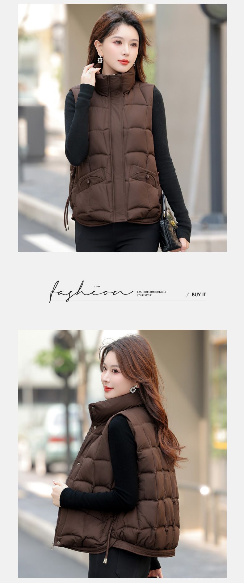 Women's Quilted Vest With Hood - Polyester Puffer Jacket For Winter, Streetwear Fashion, Oversized Fit, Zip Front_voghion.com