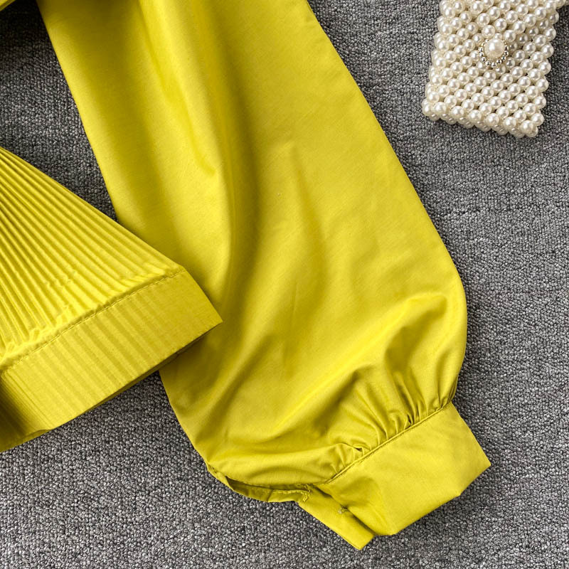 Abbigliamento Donna Camicie a maniche lunghe per donna con un design di nicchia, volant plissettati tridimensionali, vita sottile e versatili top primaverili per donna_voghion.com