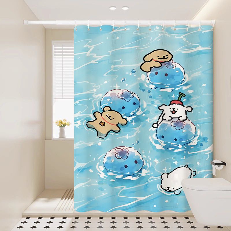 Tenda da doccia con motivo a cuccioli, stile cartoon, impermeabile, per porta, finestra, bagno_voghion.com