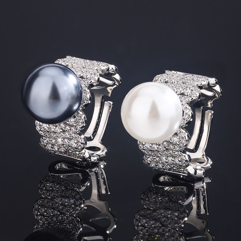 2023 Zhuangsheng Jewelry Copper Plated Platinum New Pairing Pearl Style Personalized Women's Ring 12mm_voghion.com