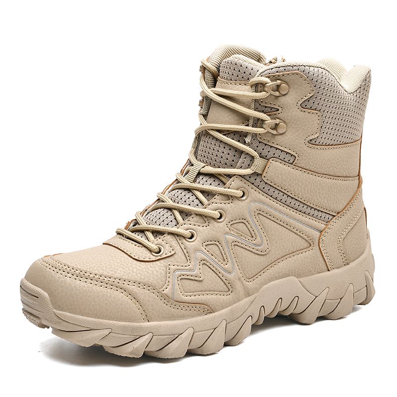 Outdoor High-top Boots Men Anti-slip Flat Comfortable Combat Boot Men Breathable Wear-resistant Casual Lace-up Hiking Shoes Men_voghion.com