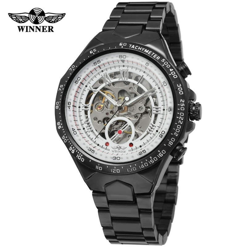 Men's Premium Gold-Toned Skeleton Automatic Mechanical Watch With Stainless Steel Band - 44mm Round Dial, Mineral Glass, Fold-Over Clasp Mechanical_voghion.com