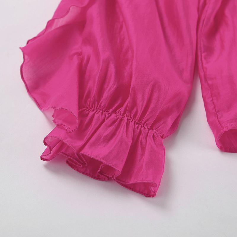 Damenkleeder Temperament Mesh Pullover mat klengem Stand-up Kraang a Schichten a Rüschen_voghion.com