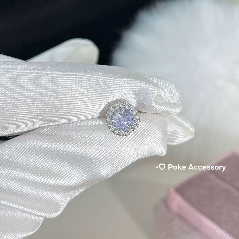 Special Lavender Color Sparkling Small Light Bulb Full Diamond Ear Bone Stud 316L Titanium Steel Non-removable_voghion.com