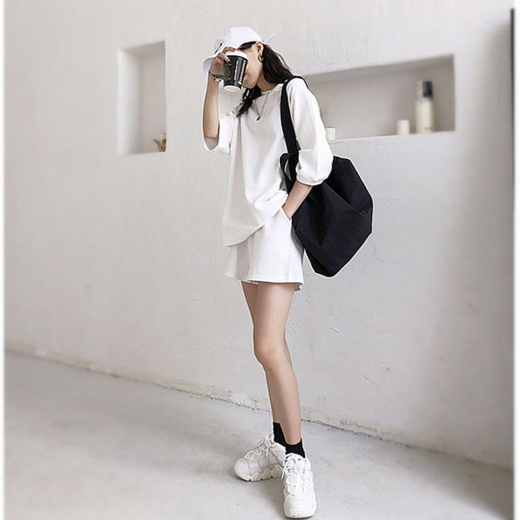 Damen-Sportanzug 2025, neues Mode-Set, kurzärmeliges T-Shirt, lässig, zweiteilig, hohe Taille, Shorts in Übergröße_voghion.com