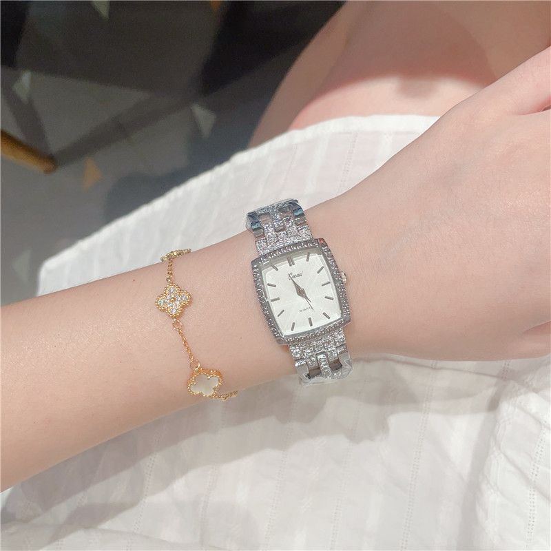 Orologi da donna quadrati piccoli verdi, orologio da donna al quarzo per il tempo libero, orologio da donna di lusso con luce media_voghion.com