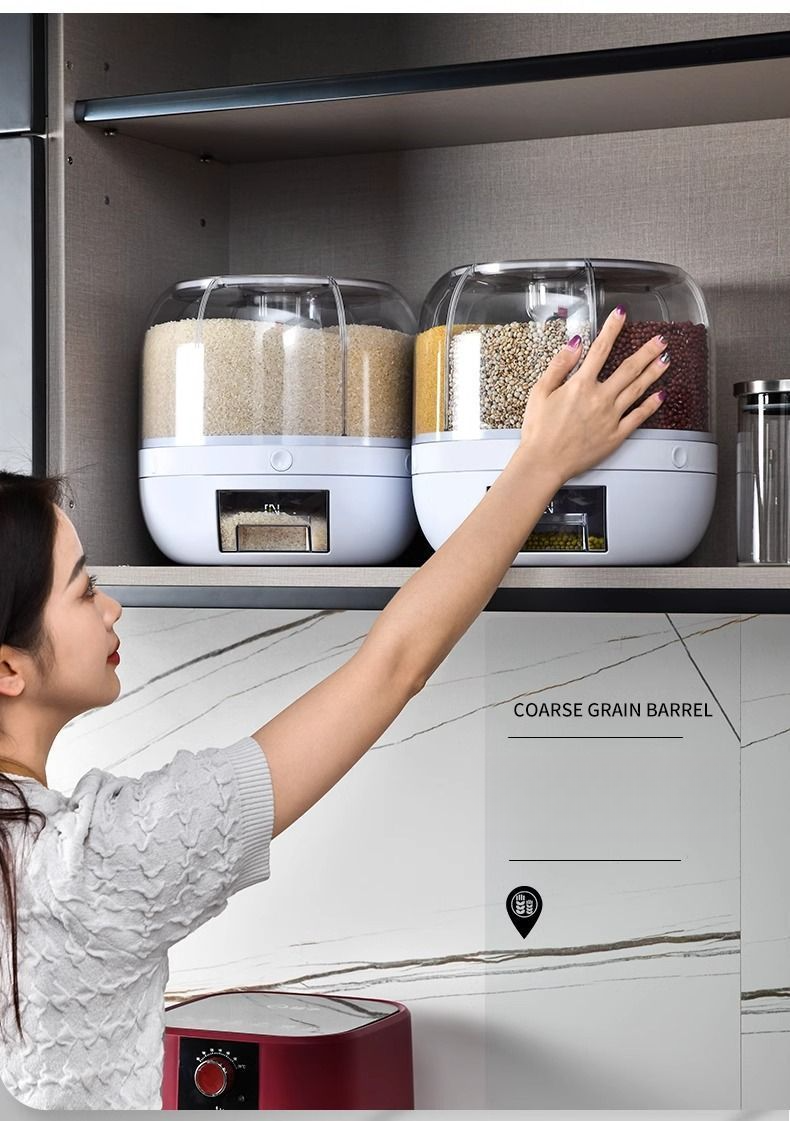 Food Grade Grain Box Container Household Insect-Proof Moisture-Proof Sealed Rotating Divider Rice Jar Storage Bin_voghion.com
