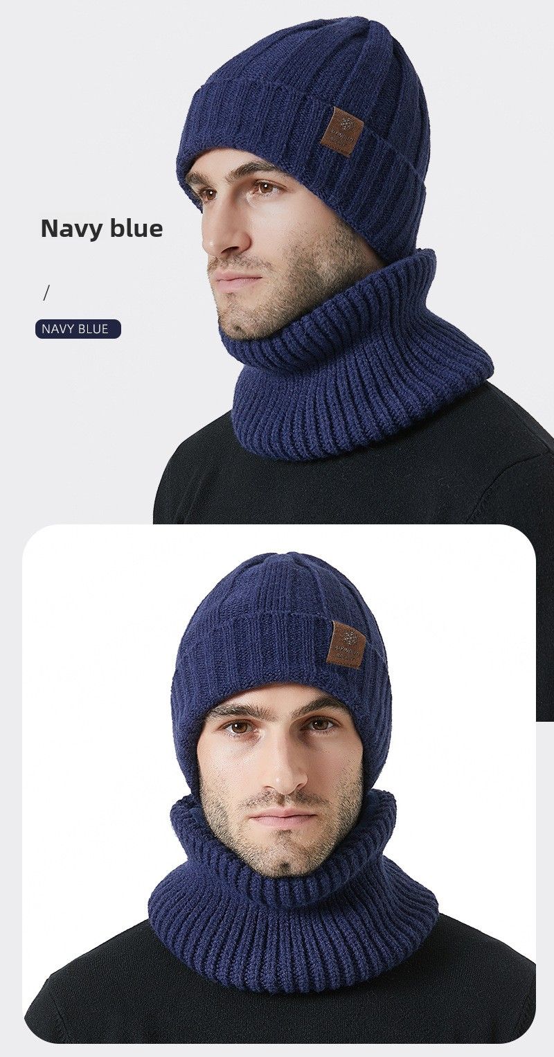 Conjunto de duas peças de malha e cachecol unissex, grosso e quente, proteção auricular, chapéu de malha casual_voghion.com