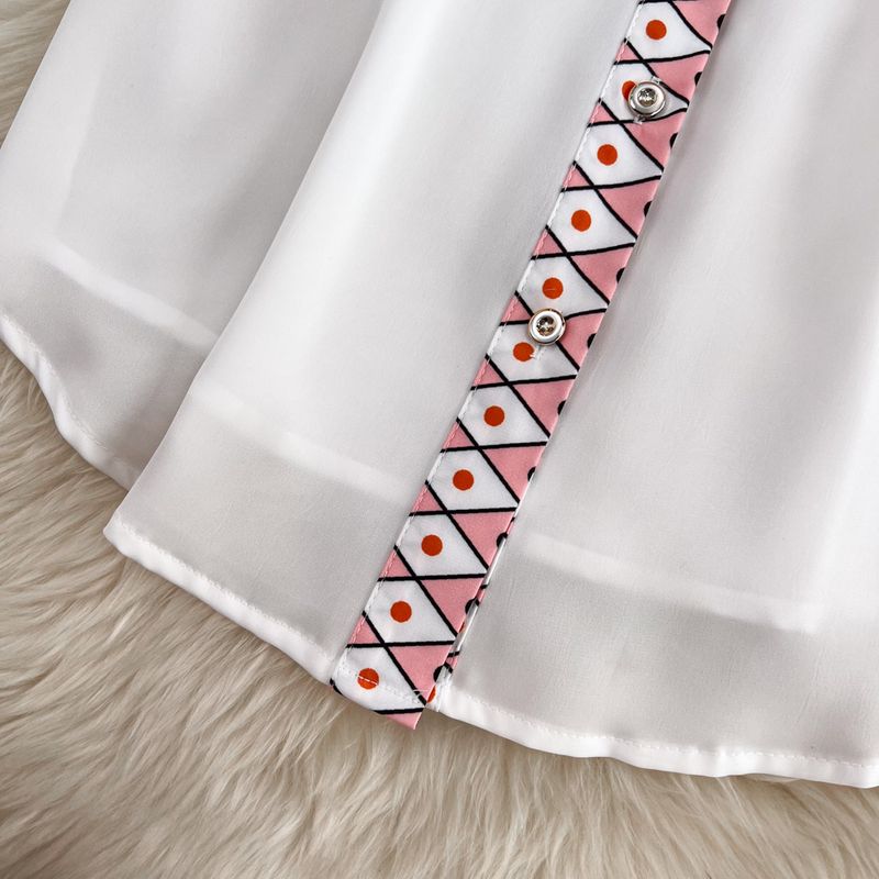 Ženska oblačila, srajca s potiskom s kratkimi rokavi, krilo z visokim pasom in žepom_voghion.com