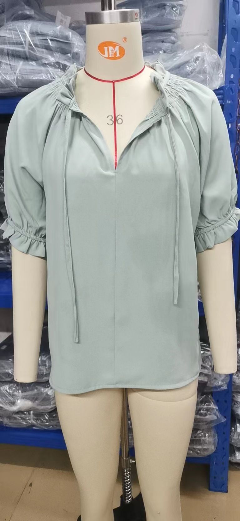 Spitzen-Plissee-Chiffon-Oberteil mit Prinzessinnenärmeln für Damen_voghion.com