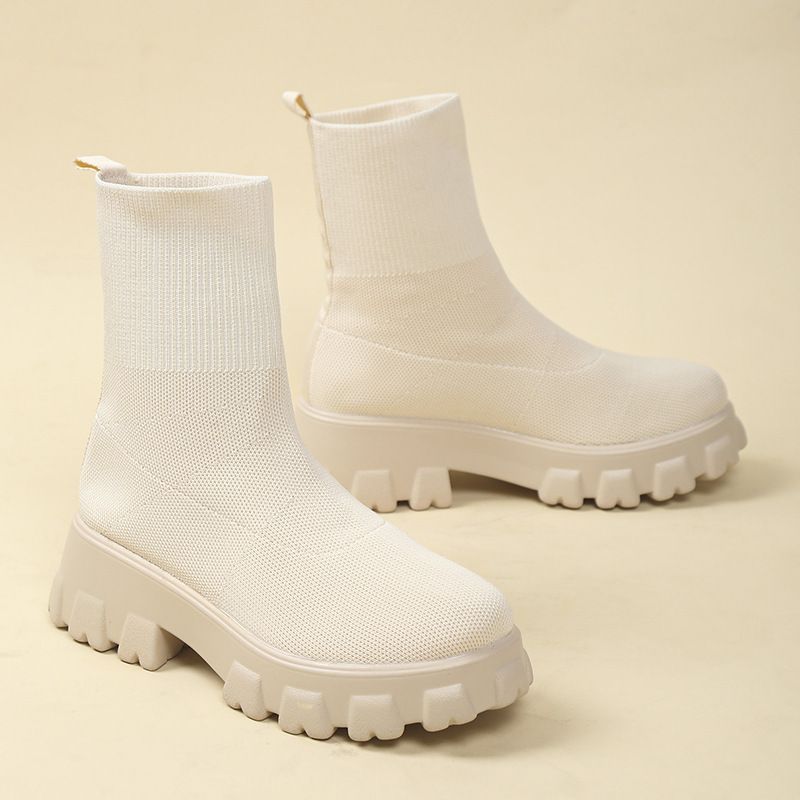 Zīmola SHLIANG Sieviešu puszābaki Viegli ikdienas apavi sievietēm Wedge Fashion Zeķu zābaki Adīšana Ziemas Vidēja Tube Platform Boot SB159_voghion.com