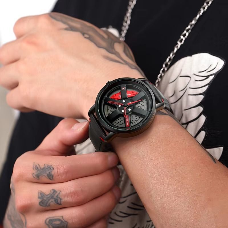 Car Hub 360° Rotation Watches Wheel Watch Outline Men's Watch With Box_voghion.com