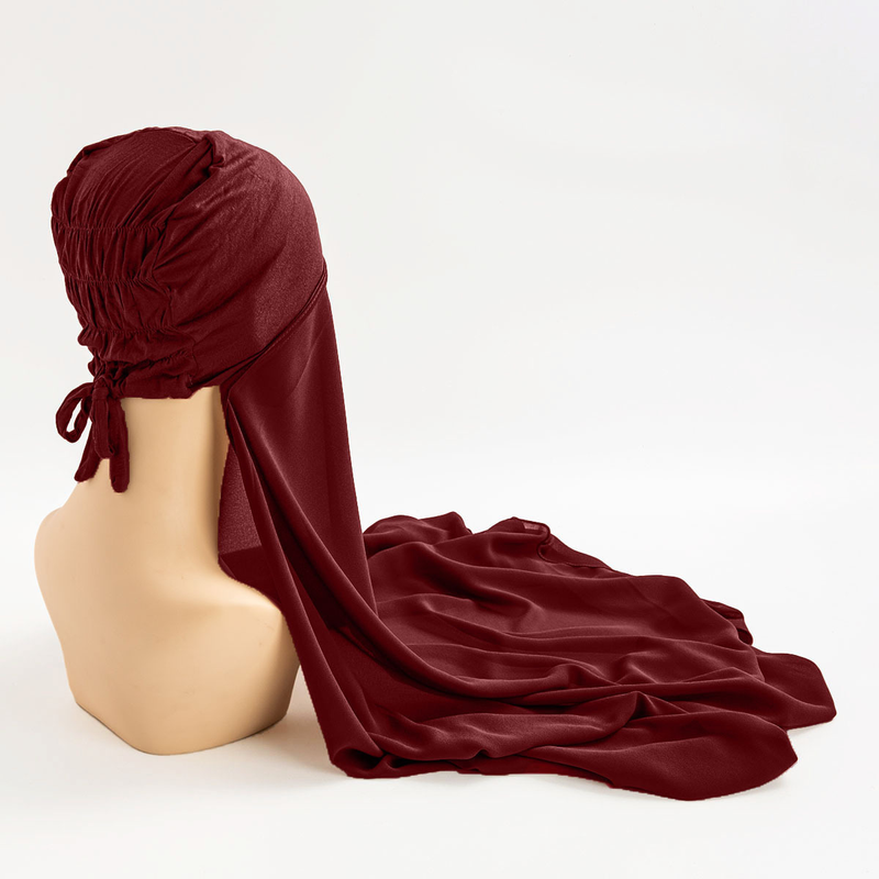 New chiffon turban pleated drawstring hat set single color pearl chiffon turban pleated bottom hat combination_voghion.com