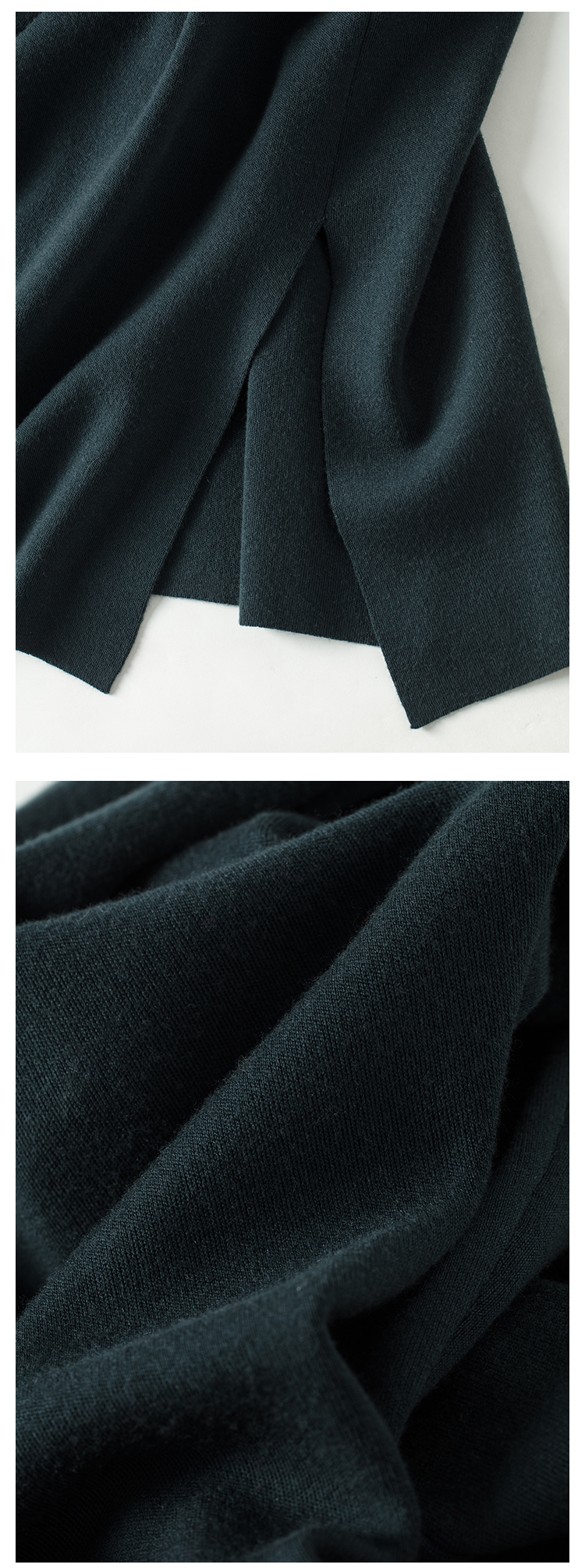 Halbhoher Kragen, Wollstrickkleid für Damen, Herbst und Winter, mittellange Krawatte, eleganter Taillenschlitz, Rot_voghion.com