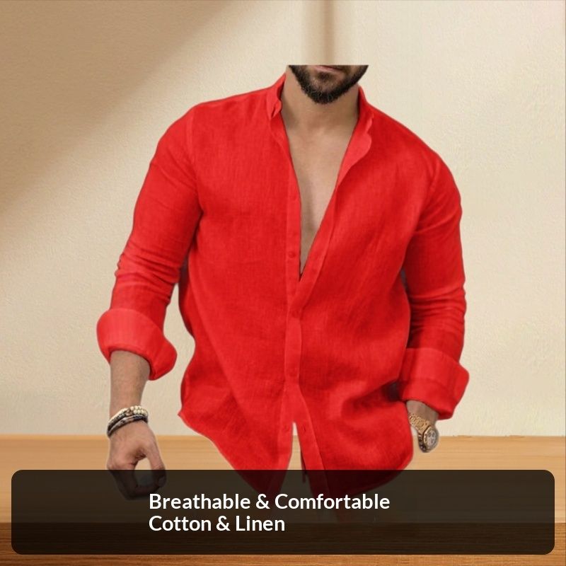 Pulse 2025 Foreign Station Long Sleeve European And American Cotton Linen Solid Color Men's Youth Casual Shirt_voghion.com