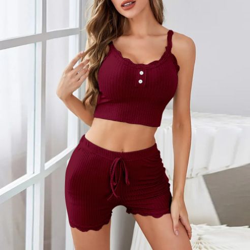 Women's Sleepwears Home Clothes Summer Comfortable Suspender Shorts Two Piece Set Home Clothes Pajamas Set_voghion.com