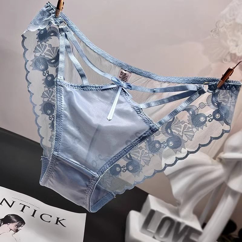 2025d Sexy Low Waist Hollow Lace Panties For Girls With Bow, Comfortable And Tempting Mesh Women's Briefs_voghion.com