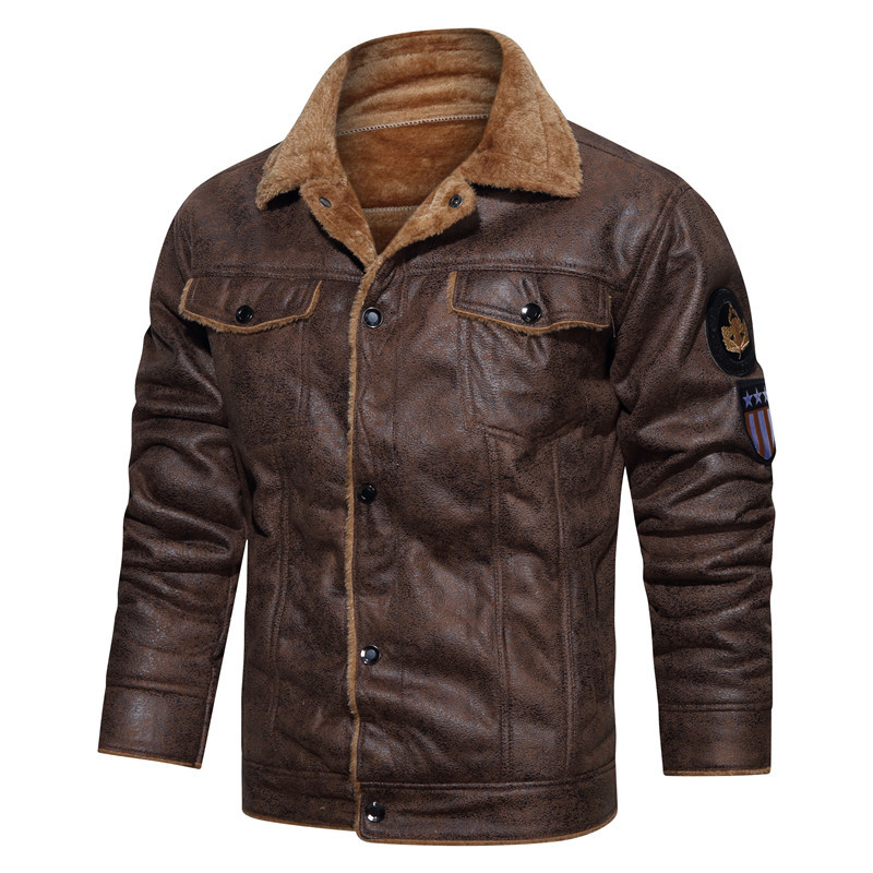 Han Dan Winter Herren Lamm Fleece Jacke Imitation Wildleder Jacken Motorrad Anzug Leder und Wolle Integrierte Mantel_voghion.com