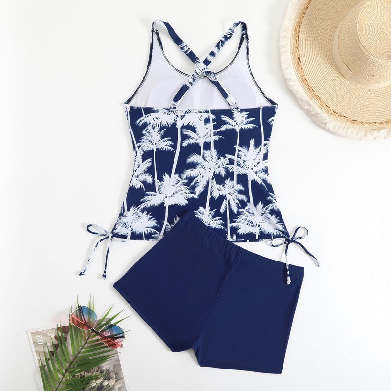 Maillot de bain femme imprimé noix de coco, fente à angle plat, exercice pour couvrir le ventre et paraître mince_voghion.com