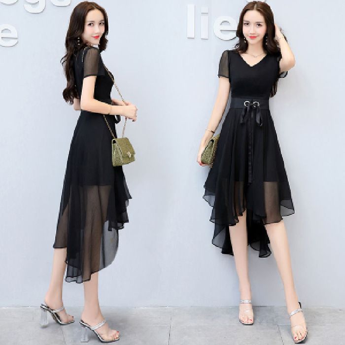 Vestito estivo da donna in chiffon sottile, nuovo stile coreano, di media lunghezza, snellente, 2025_voghion.com
