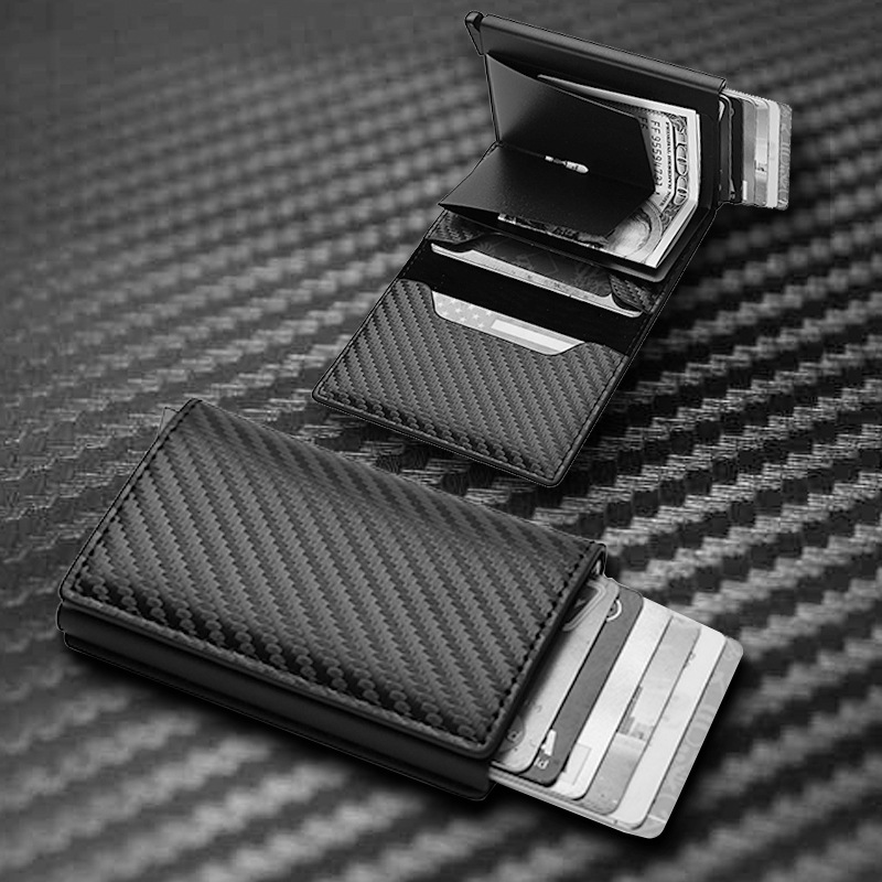 Kohlefaser-Kartenhalter-Geldbörsen für Herren, RFID-schwarz, magisches Trifold-Leder, schlanke Mini-Geldbörse, kleine Geldtasche, männliche Geldbörsen_voghion.com