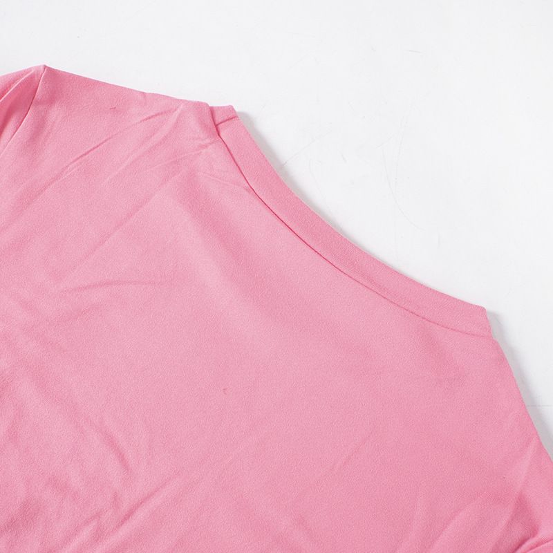 Abito da donna alla moda, a maniche corte, aderente, con scollo rotondo, tinta unita_voghion.com