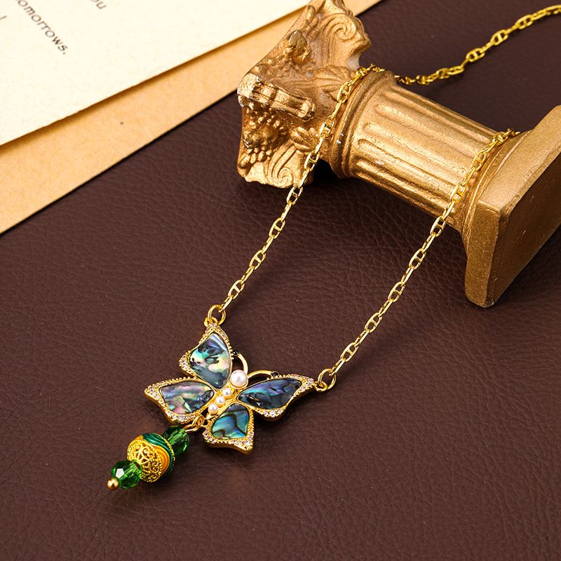 Gepersonaliseerd ontwerp, kwastje, abalone, schelpdier, vlinderketting, accessoires, sieraden, luxe vrouwengevoel,_voghion.com
