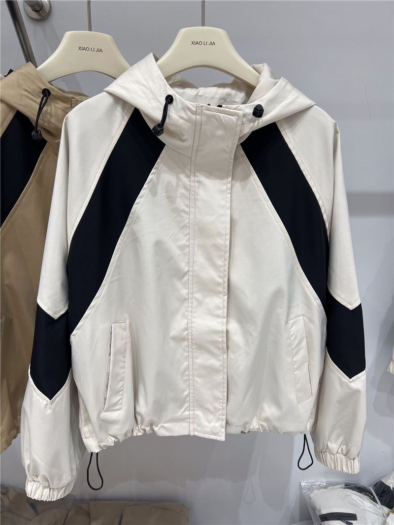 Autumn Outfit Color Block Hooded Women's Top Design Trendy Workwear Baseball Jacket_voghion.com