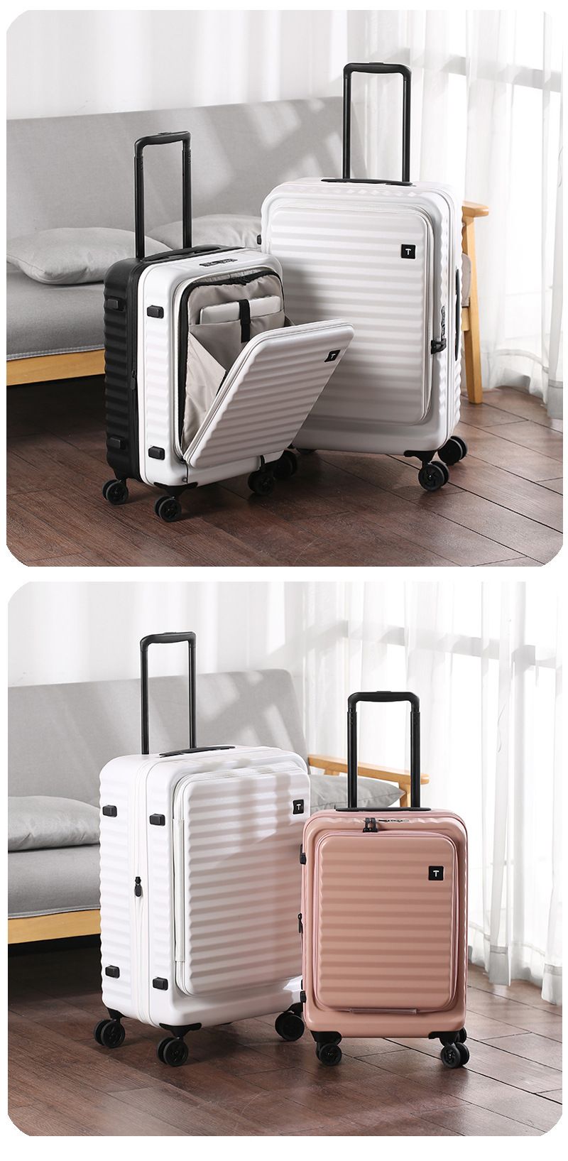 Expandable Carry-On Luggage With Front Zipper Opening, TSA Lock & USB Port - 20/24/28 Inch Lightweight ABS+PC Suitcase For Business Travel_voghion.com