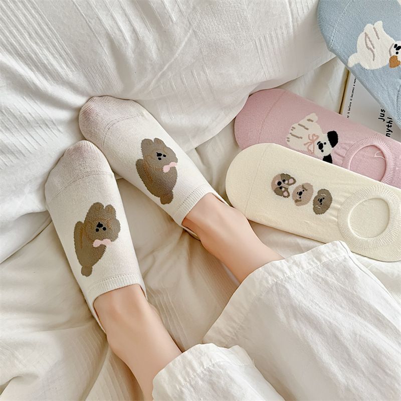 Women's & Men's Cotton No Show Socks With Cute Animal Patterns, Seamless Comfort, Breathable & Anti-Slip For Daily Wear_voghion.com