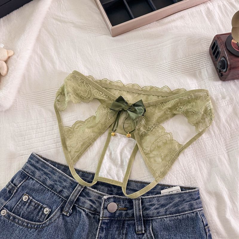 luckyqqyp The Bell Rings, Pure Desire Appears ~ French Lace Light Hollow Low Waist Sexy Open Crotch Triangle Panties For_voghion.com