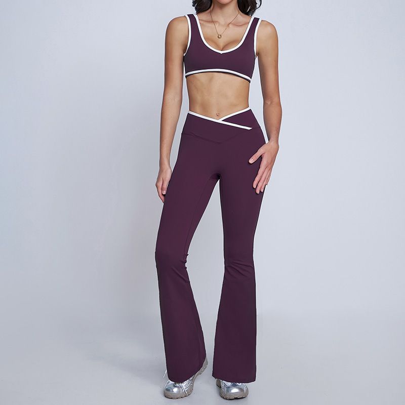 LazyZoom Cross High Waist Sports Set Women, Color Block Bare Back Tight Tank Top For Running, Fitness, Yoga 8843_voghion.com