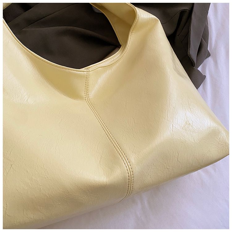Borsa a tracolla da donna in PU tinta unita, stile semplice coreano, casual, stile pigro, di grande capacità, da portare sottobraccio_voghion.com