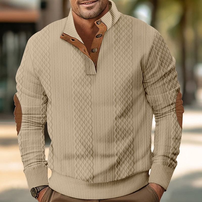 "Maglione da uomo in jacquard 3D – Collo alto con mezza zip (leggero, design strutturato)"_voghion.com