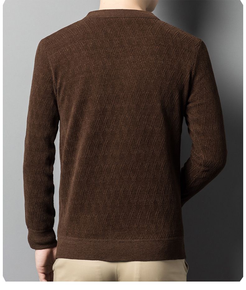 Männerkleeder Pullover plus Samt verdickte Jacquard Diamantmuster Eendeel Samt waarm Top einfarweg ënnescht Ronn Hals Pullover_voghion.com