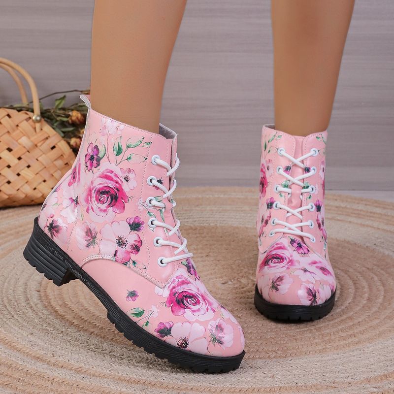 2025 Rose Print High-top Women's Plus Size Martin Autumn Winter New Fashion Work Boots_voghion.com