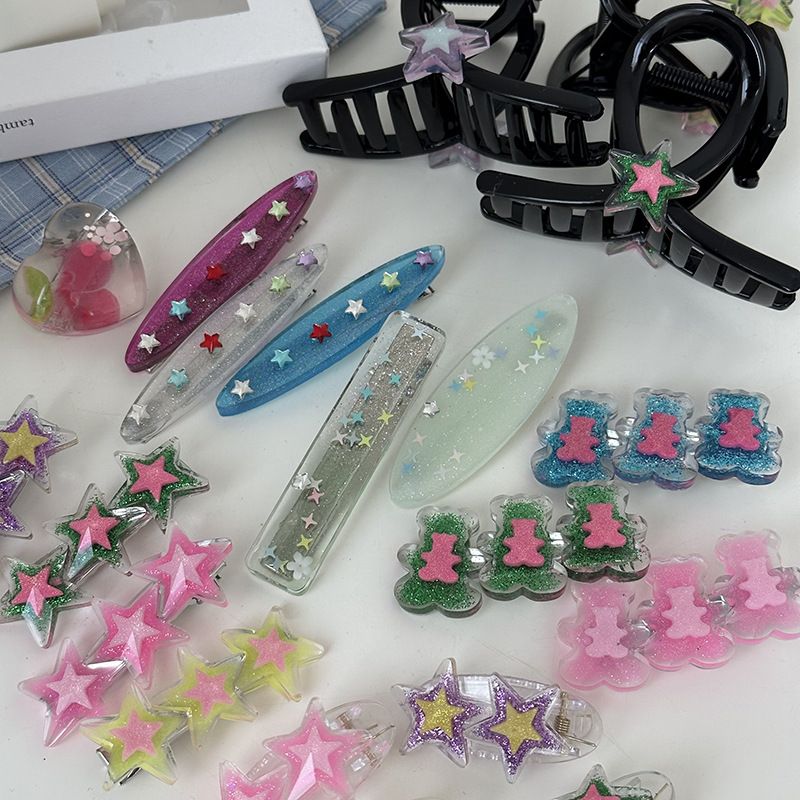 Fermaglio per capelli a forma di stella, orso, fermaglio per capelli Y2K, fermaglio per capelli con frangia a forma di cartone animato, fermaglio laterale, ornamenti per capelli con dopamina, copricapo a forma di stella a cinque punte per donna_voghion.com