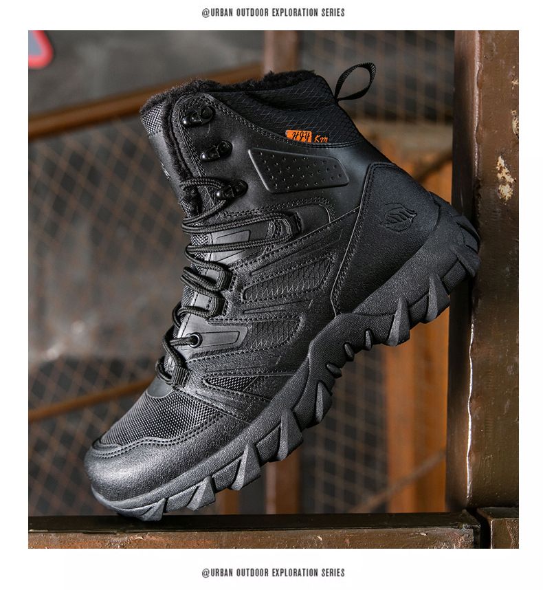 Hiking Combat Boots, High-top Work Boots, Martin Boots, Fleece-lined Warm Snow Boots_voghion.com