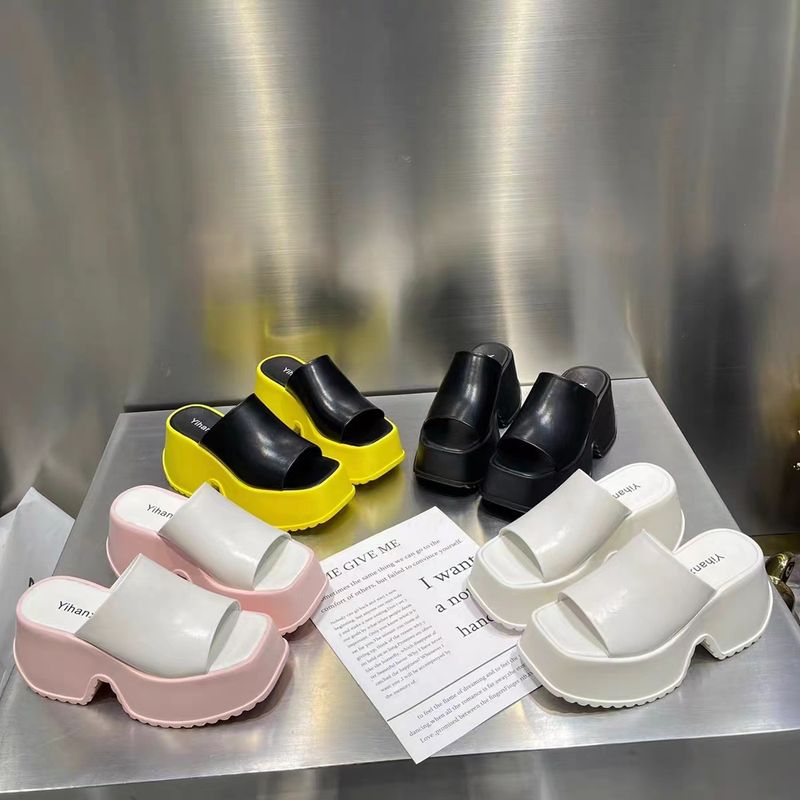 Women's Dress Platform Mules with High Heel Slip On Square Toe Wedge Heel Sandals_voghion.com