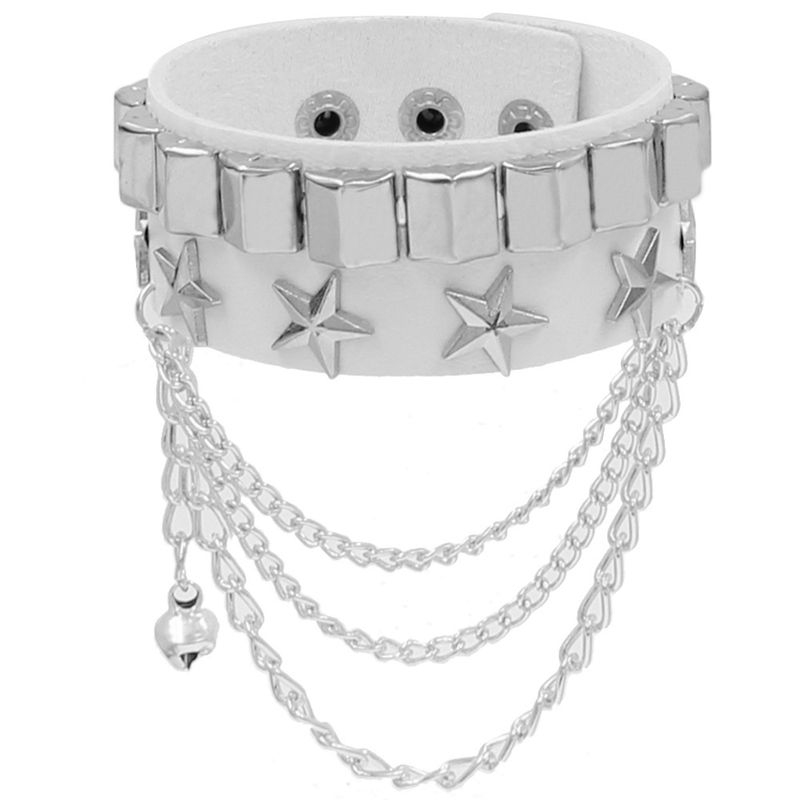 Fashionable Multi-layer Leather Wide Bracelet Personalized And Domineering Skeleton Rivet Punk Street Dance Bracelet Accessory_voghion.com