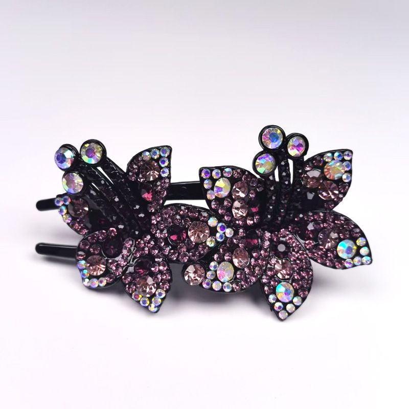 Large Double-Flower Claw Clips, Premium Duckbill Hair Clips For Back Of Head, Handmade Rhinestone Hairpins, Women's Hair Accessories_voghion.com