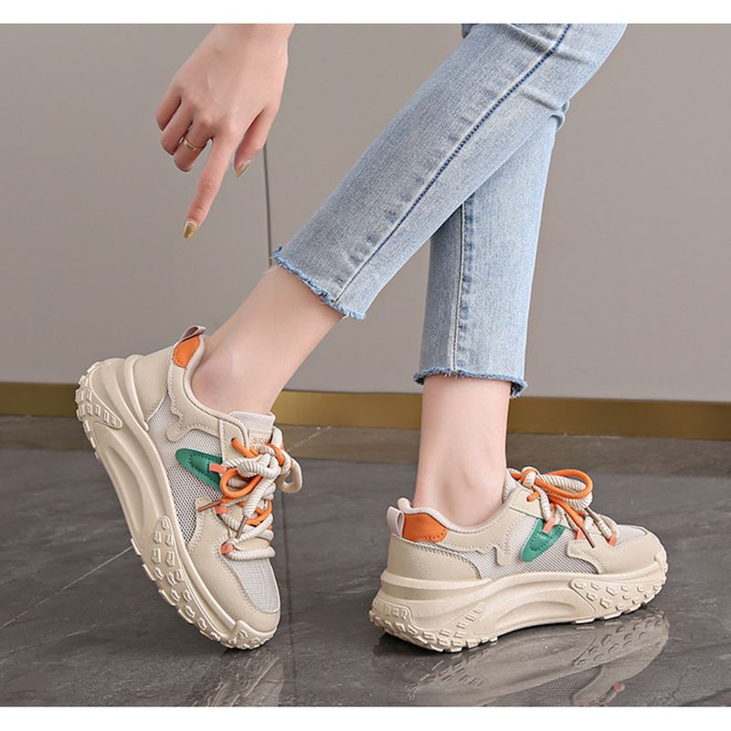 New Father Women 2024 Summer And Autumn Increase Breathable Thick Sole Net Surface Small White All Wear Shoes_voghion.com